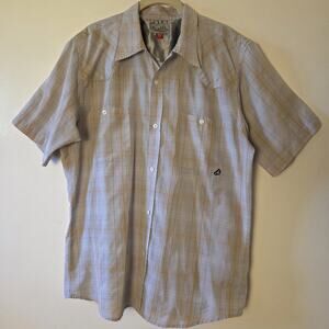 Vintage Redsand Men L Plaid Western Shirt Short Sleeve Beige Tan Button Up Y2K